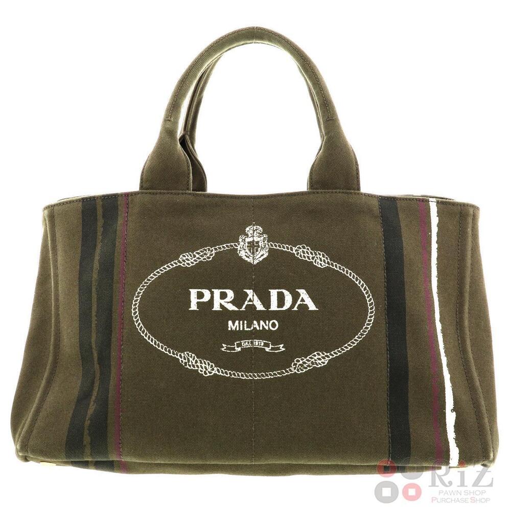 PRADA Canapa Tote Bag Handbag Khaki Green
